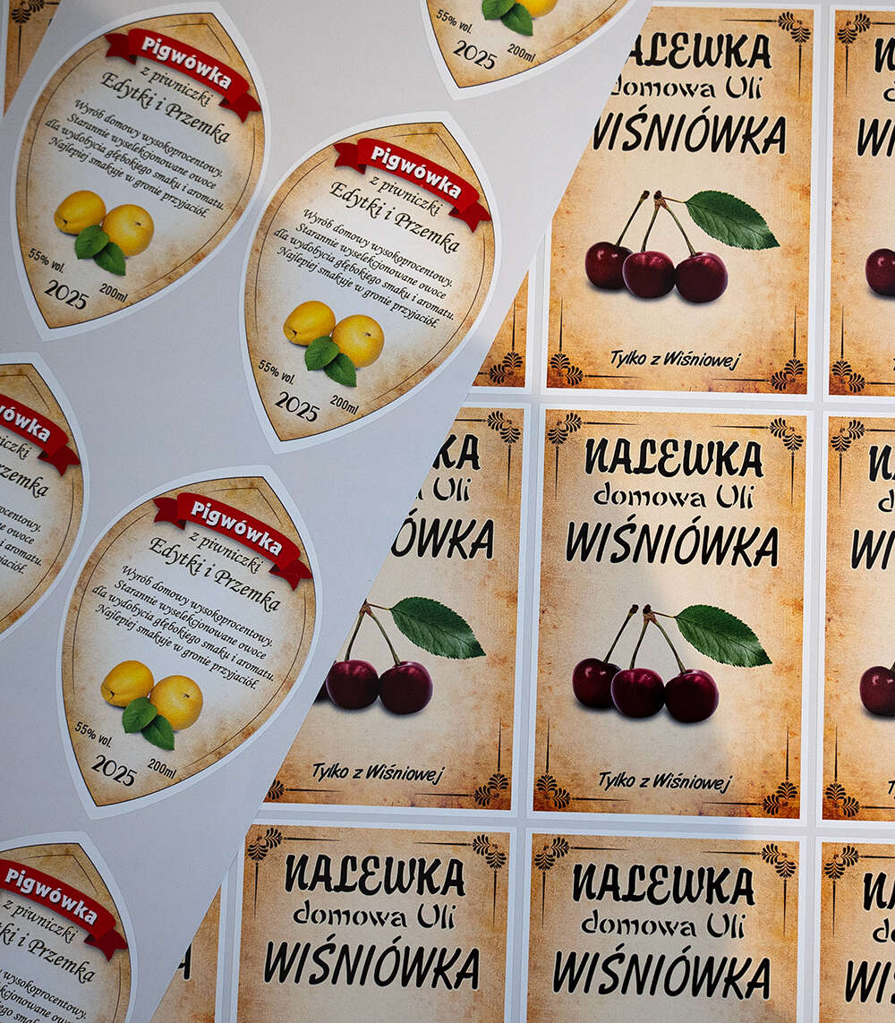 etykiety na nalewki - pigwowa, wiśniowa