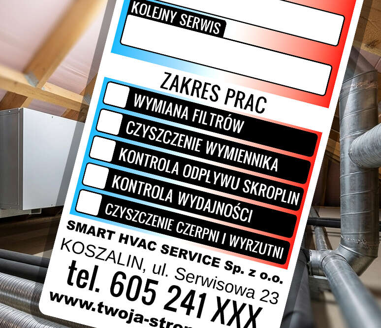 naklejka serwisowa rekuperacji z danymi serwisanta