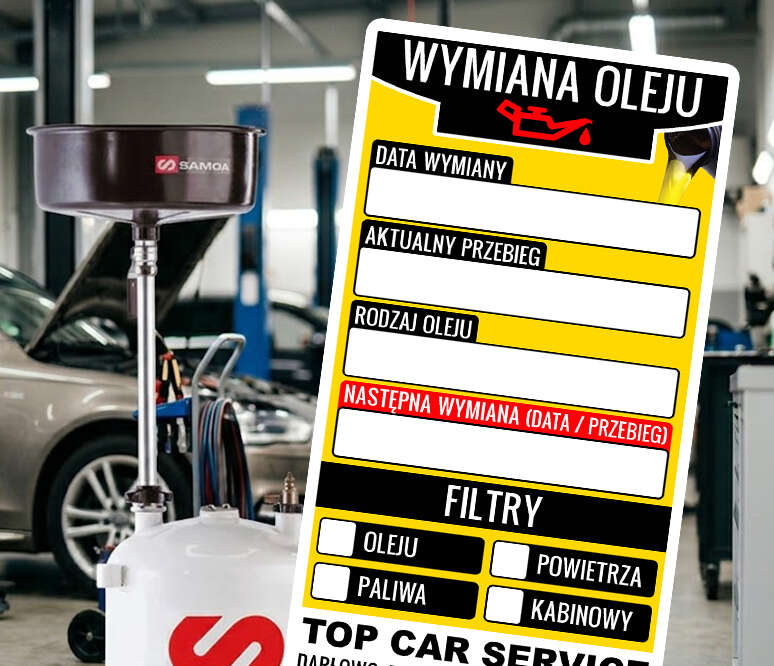 naklejka serwisowa olejowa - wymiana oleju - dla warsztatów